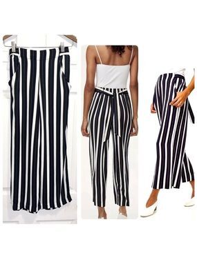 Wilfred Aritzia Faun Pants High-Waisted Wide Leg Pin Stripes Black Tie Size XXS